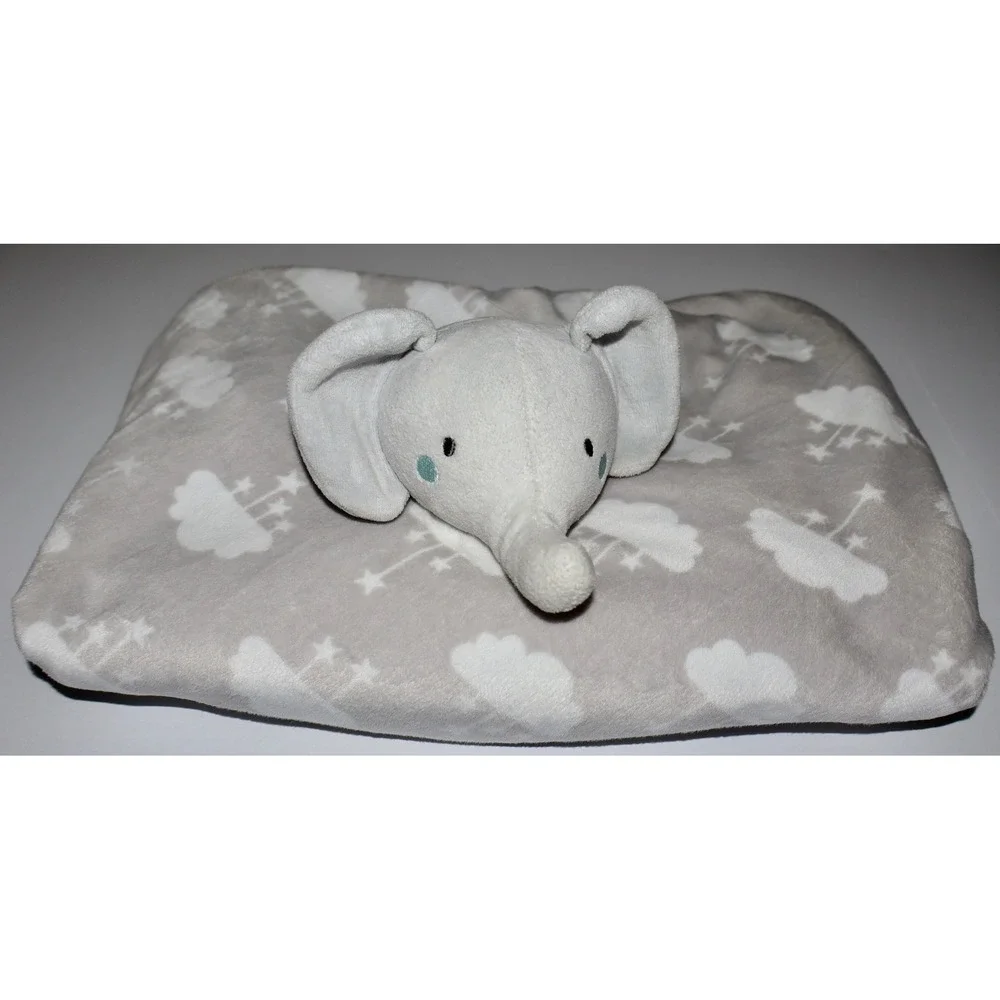 Parents Choice Plush Elephant Baby Blanket Lovey Grey Cloud Satin Trim